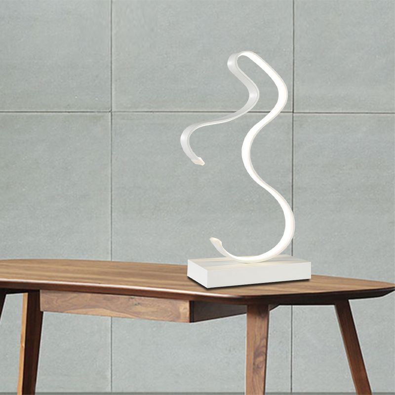 Curvy Acrylic Task Lighting Minimalism LED White Small Desk Lamp in White/Warm Light for Bedroom