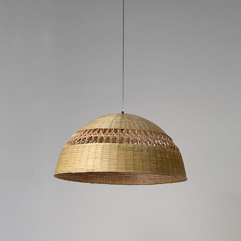 Bamboo Hemisphere Pendant Light Chinese 1 Head Ceiling Suspension Lamp in Flaxen