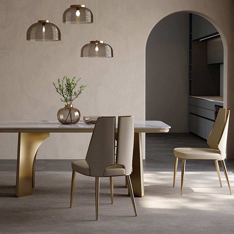 Kitchen Glam Dining Armless Chair Wingback Metal Legs Side Chair