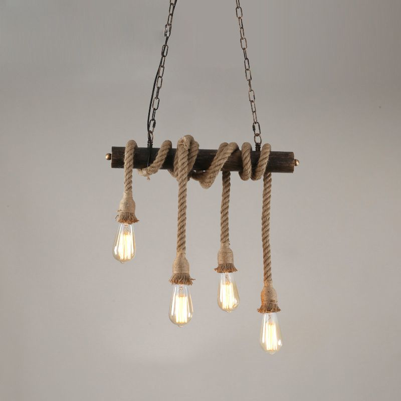 Hemp Rope Hanging Island Light Industrial Hanging Lighting Fixture for Dining Room