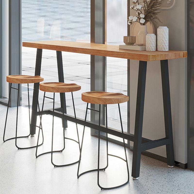 Rectangle Bar Table in Metal and Wood Trestle Base Bar Height Table for Dining Room