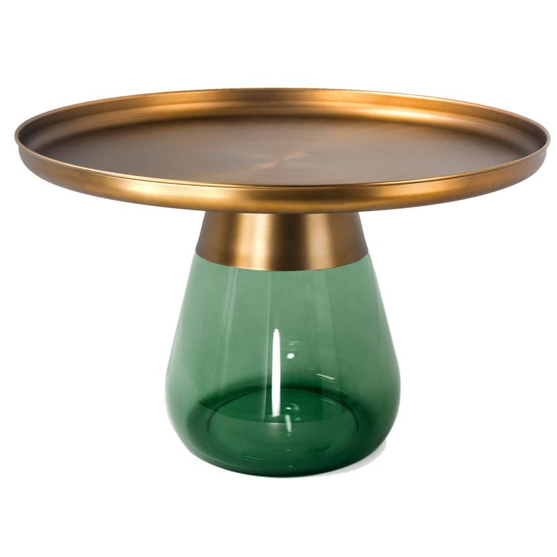 Round Metal Tray Top Coffee Table Glass Pedestal Cocktail Table