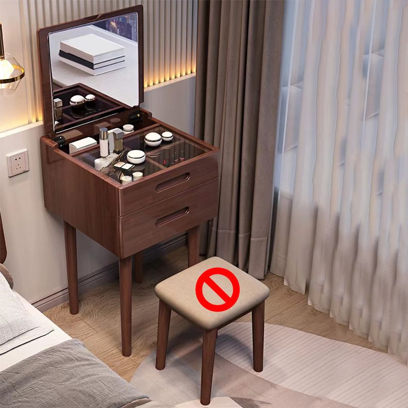 Solid Wood Flip-top Vanity Set Mirrored Vanity Desk Stool Set