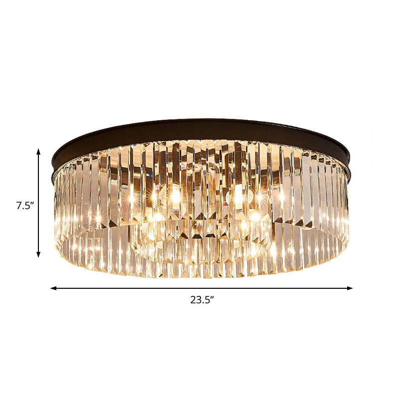 Lámpara de techo de metal con iluminación empotrada circular vintage de 4/6/8 luces con prisma de cristal transparente en negro