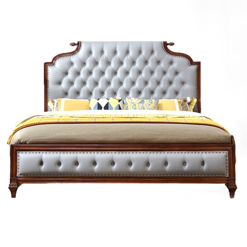 Traditional Brown Panel Bed 57.08" High Oak Bed with Upholstered Headboard