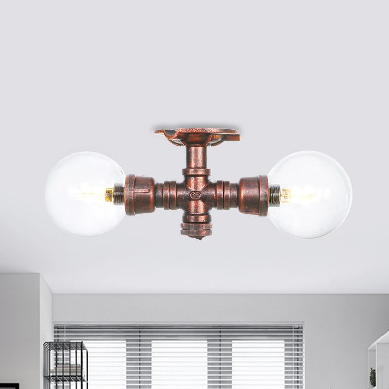 Boule d'éclairage semi-montée en cuivre et verre transparent, 2 lumières, lampe LED antique encastrée