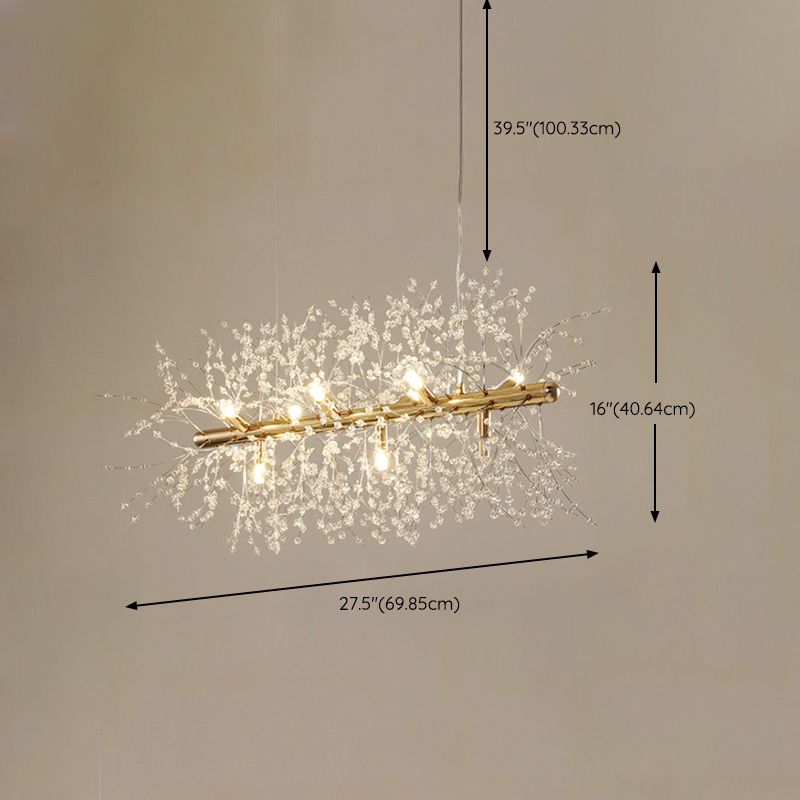 Modern Metal Ceiling Light Glowworm Shape Island Light with Crystal Shade for Living Room