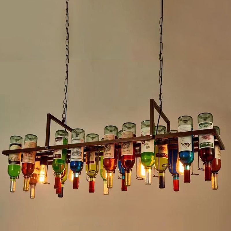 Industrial Style Hanging Lamp Iron Island Light for Dining Table (Included Wine Bottle)