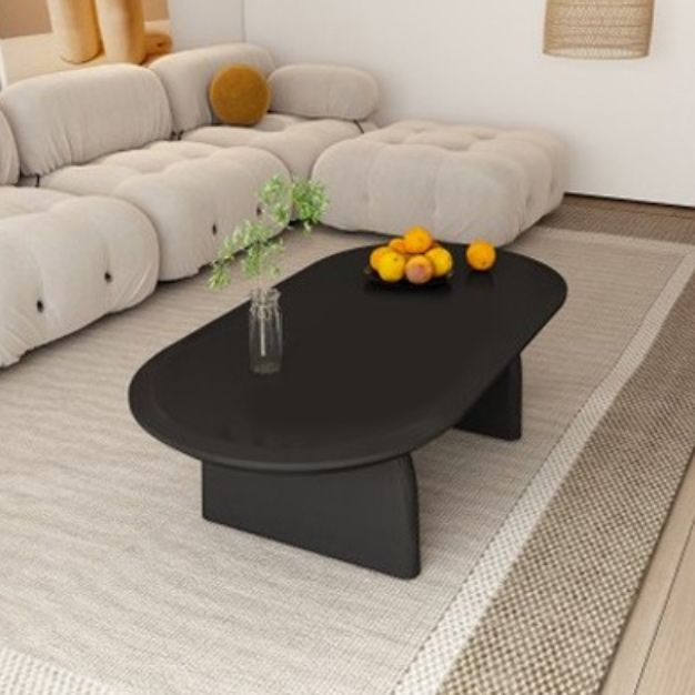 Oval Pine Wood Coffe Table with Wooden Sled Base Cocktail Table