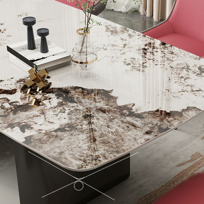 Rectangle Double Pedestal Table Modern Stone Top Black Base Dining Site Table