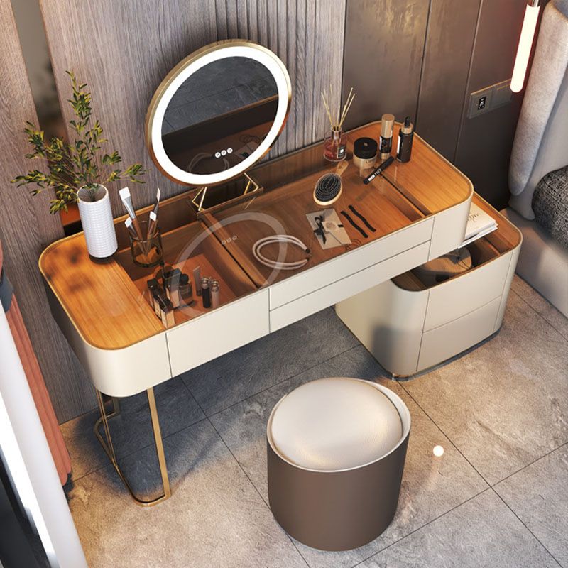 Glam White Vanity Desk with 5 Storage Drawers 16.14" Wide Glass Dresser