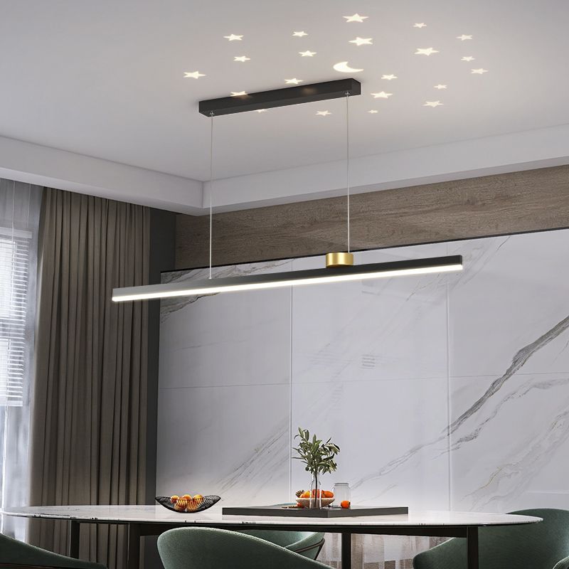Black Metal Island Lamp Modern Linear Restaurant Pendant Light with Acrylic Shade