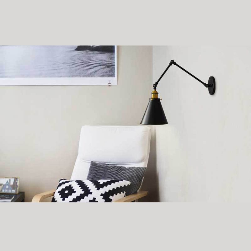 10"+10" 2-Sections Swing Arm Wall Mount Light Single Bulb Retro Industrial Style Coffee Shop Sconce Lights in Matte Black