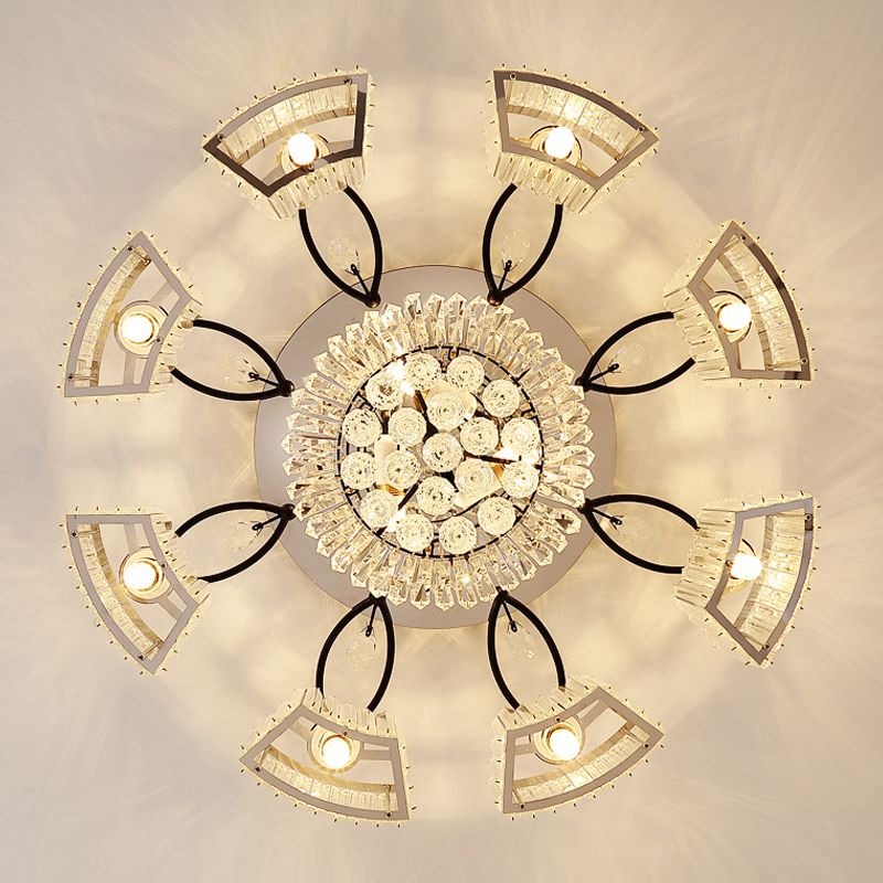 Contemporary Geometric Flush Light Fixture Crystal Flushmount Lighting in Black