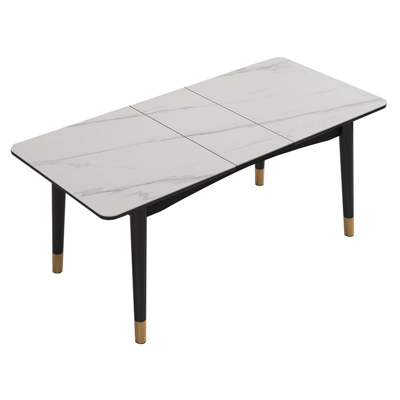 Extendable Sintered Stone Dining Table in White Modern Table with 4 Legs for Restaurant