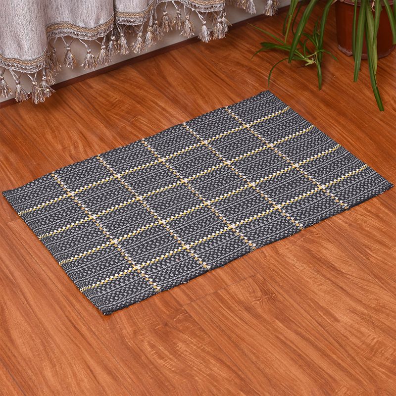 Dark Color Checkered Rug Cotton Bohemian Rug Washable Carpet for Living Room