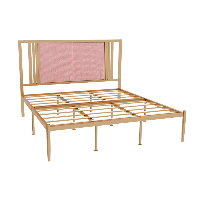 Iron Frame Panel Beb with Rectangle Upholstered Headboard and Metal Legs