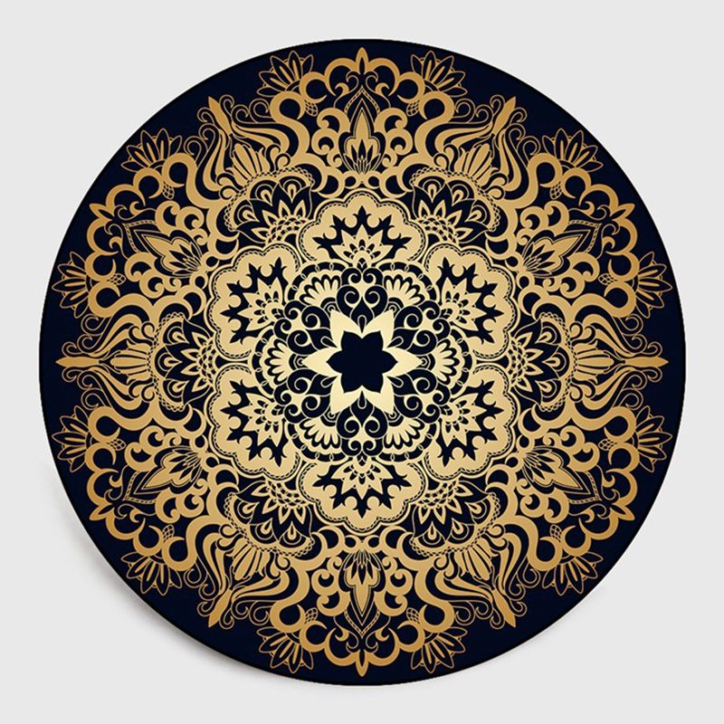 Black Traditional Rug Polyester Pattern Rug Washable Rug for Living Room