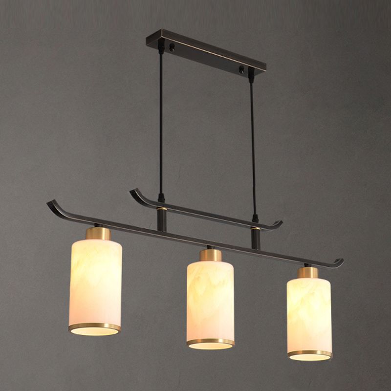Modern Cylinder Island Lighting Fixtures Glass 3 Light Pendant Lighting in Black