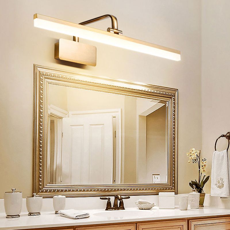 Linear Metal Wall Sconce Modern Style Single Light Mirror Wall Mount Light Fixture in Gold