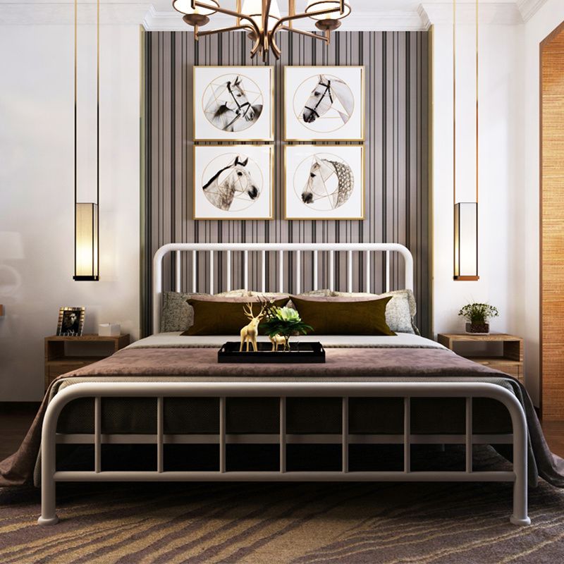 Modern Metal Headboard Bed Rectangular Open-Frame Bed with Metal Legs