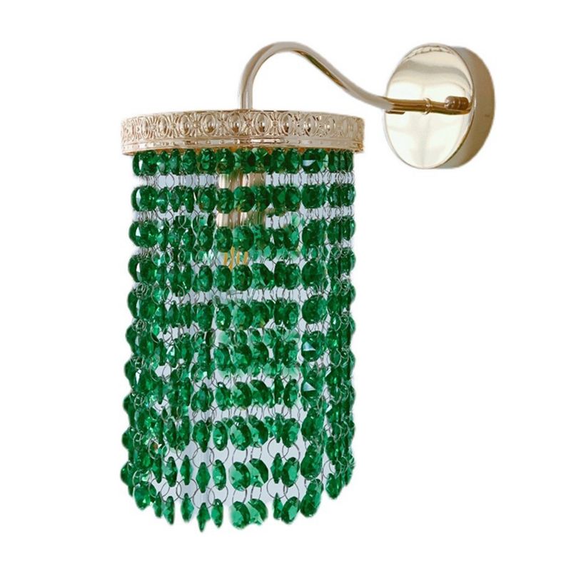 Half Cylinder Shade Crystal Wall Sconce Modern 1 Light Wall Mount Light Fixture in Green