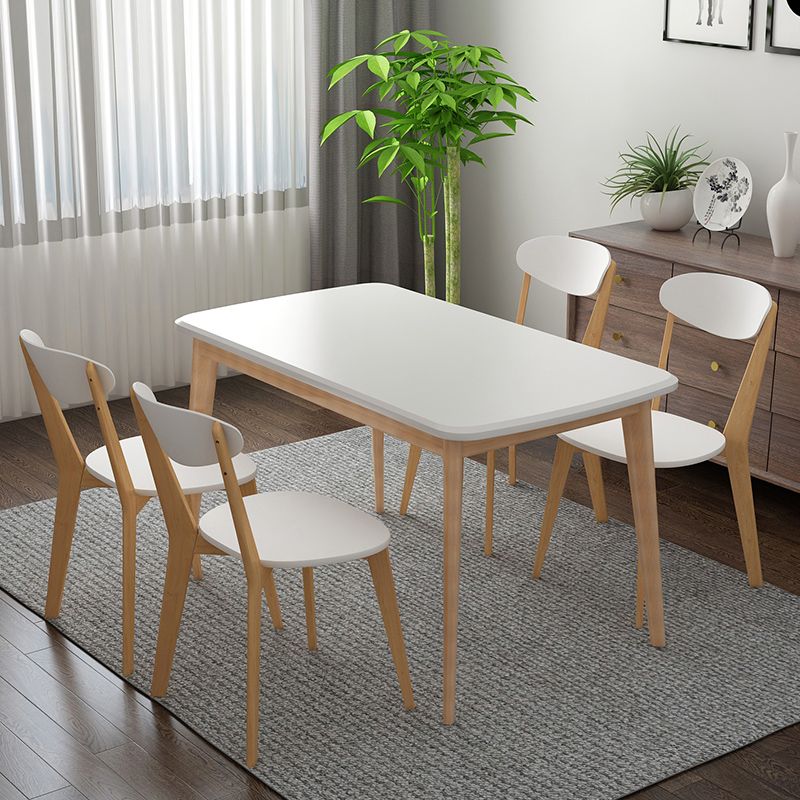 Minimalist White Rectangle Shape Dining Set Solid Wood Standard Dining Set with 4 Legs Base