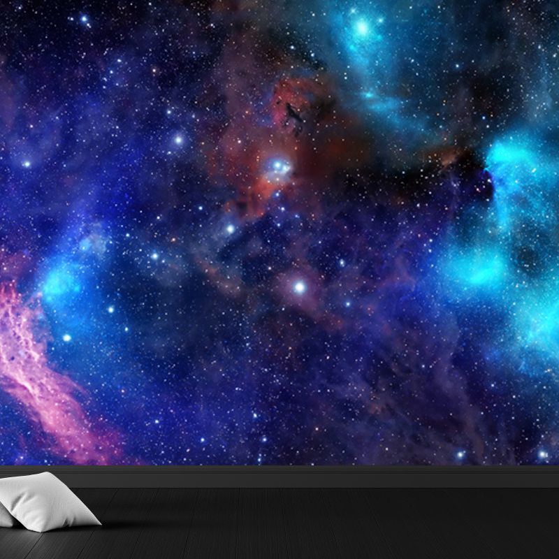 Night Sky Constellations Mural Decal Contemporary Non-Woven Texture Wall Covering in Blue