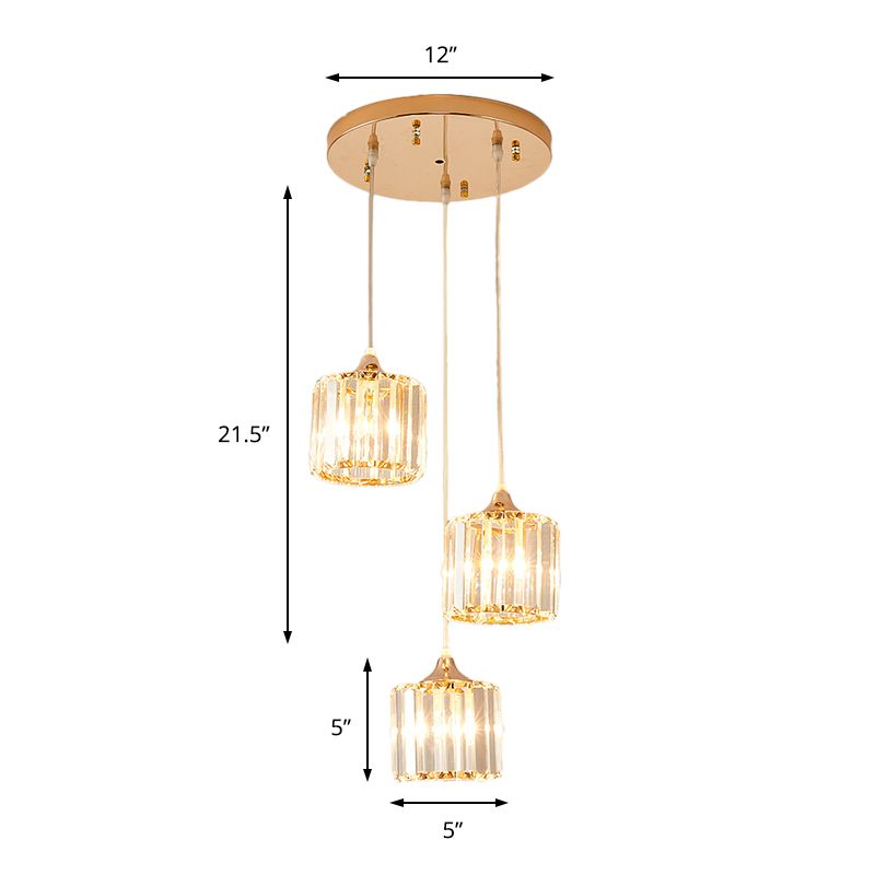 3 Lights Crystal Prism Pendant Light Fixture Modern Stylish Hanging Ceiling Light with Round Canopy in Gold