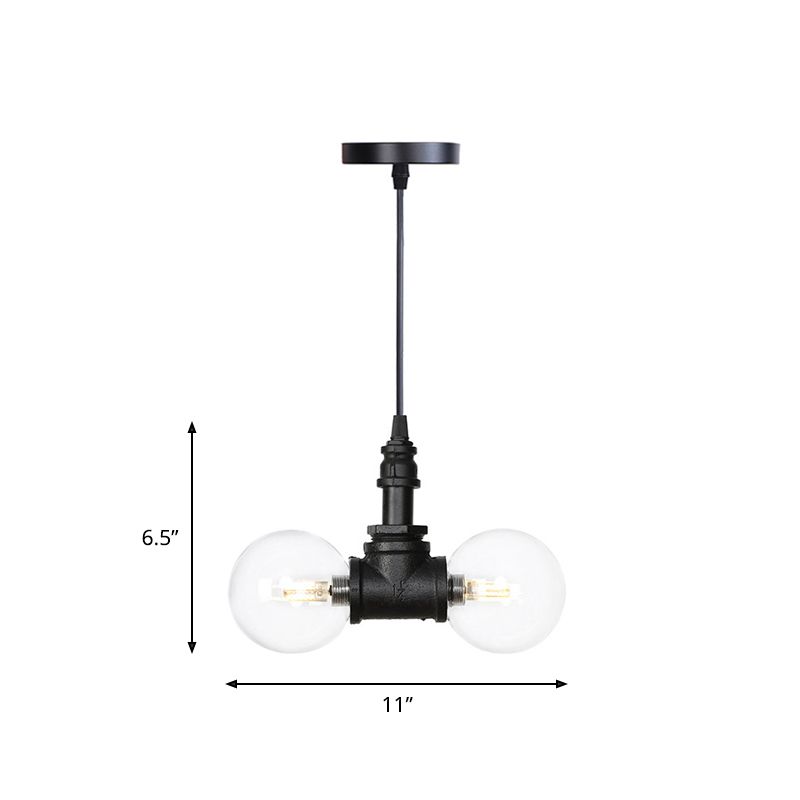 2/3/4-Bulb Globe Pendant Chandelier Industrial Black Clear Glass LED Suspension Light with Pipe Design