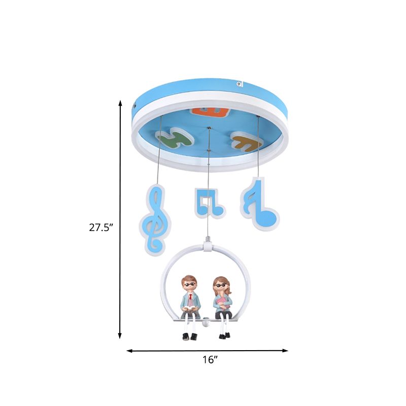 Musical Note Acrylic Ceiling Light Cartoon LED Blue Flush Mount Lighting with Resin Boy and Girl