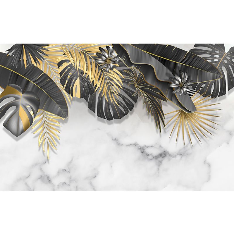 Black Tropical Mural Wallpaper Huge Botanical Leaves Wall Decor for Girls Bedroom