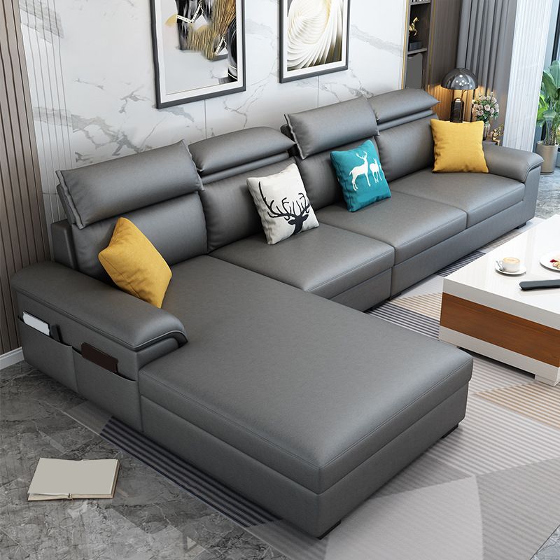 Modern Style Sofa Bed Solid Wood Frame Imitation Leather Built-in Armrest Sofa