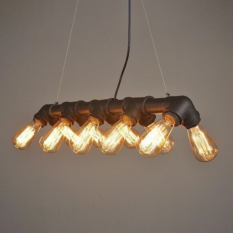 Black/Copper Symmetric Piping Pendant Industrial Metal 10 Bulbs Kitchen Dinette Island Light Fixture