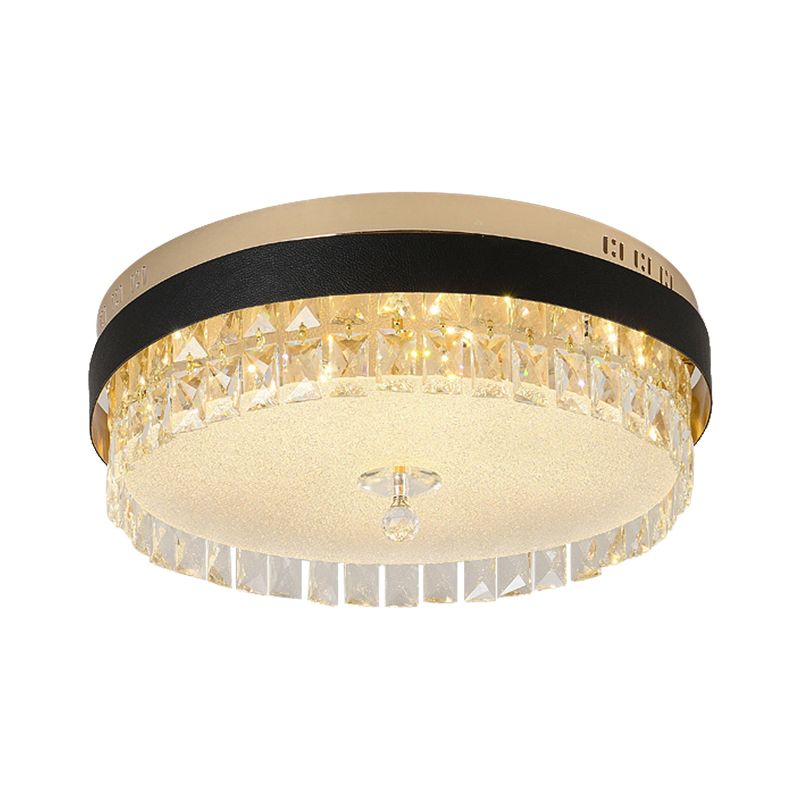Drum Bedroom Flush Mount Modernism Crystal Gold Finish LED Surface Mount Ceiling Light