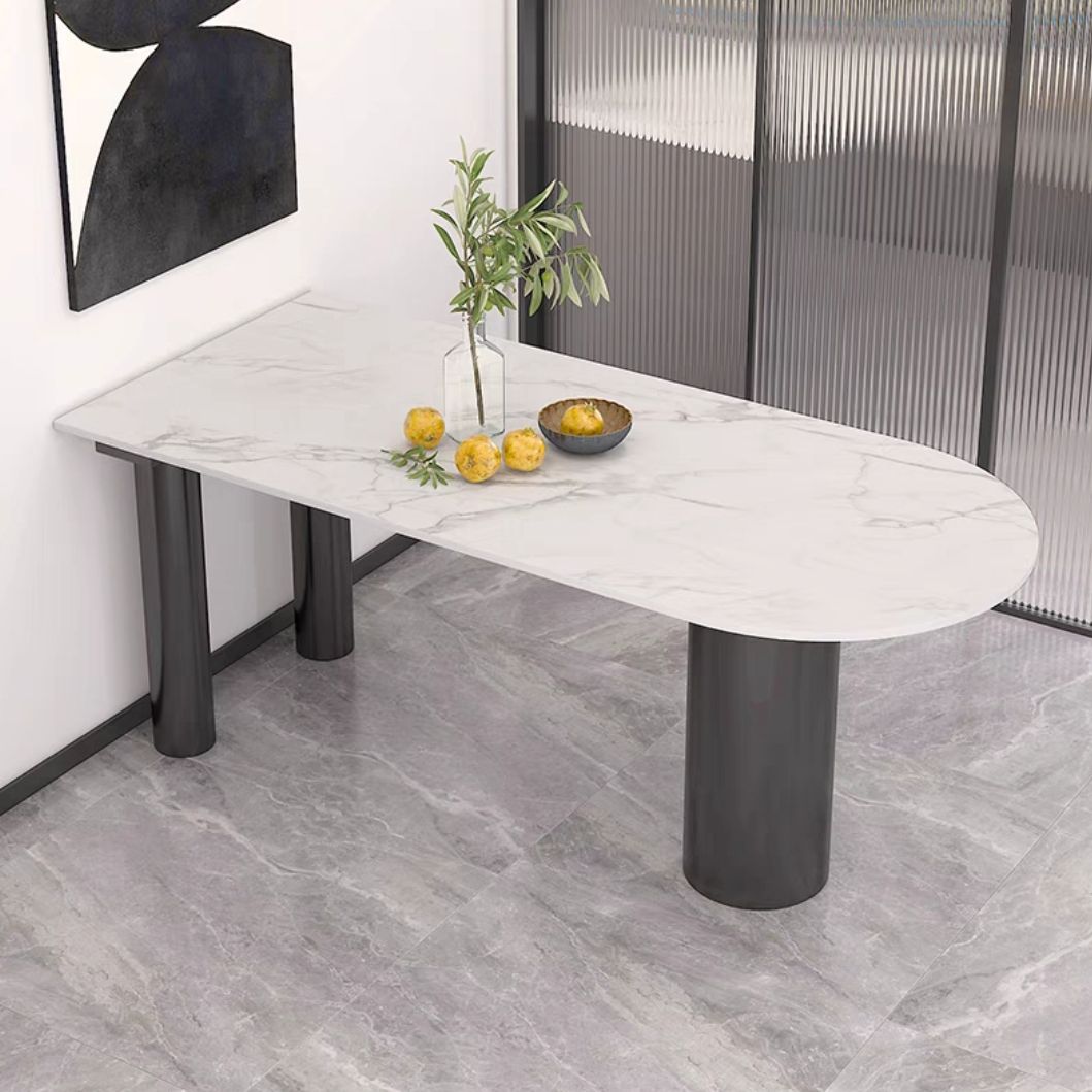 Metal Contemporary Freeform Dining Table White Sintered Stone Top Table with 3 Legs