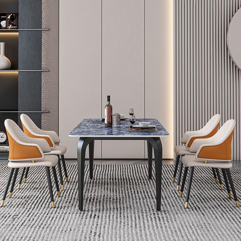 Black Iron 4 Legs Dining Site Table Industrial Stone Top Rectangle Dining Table