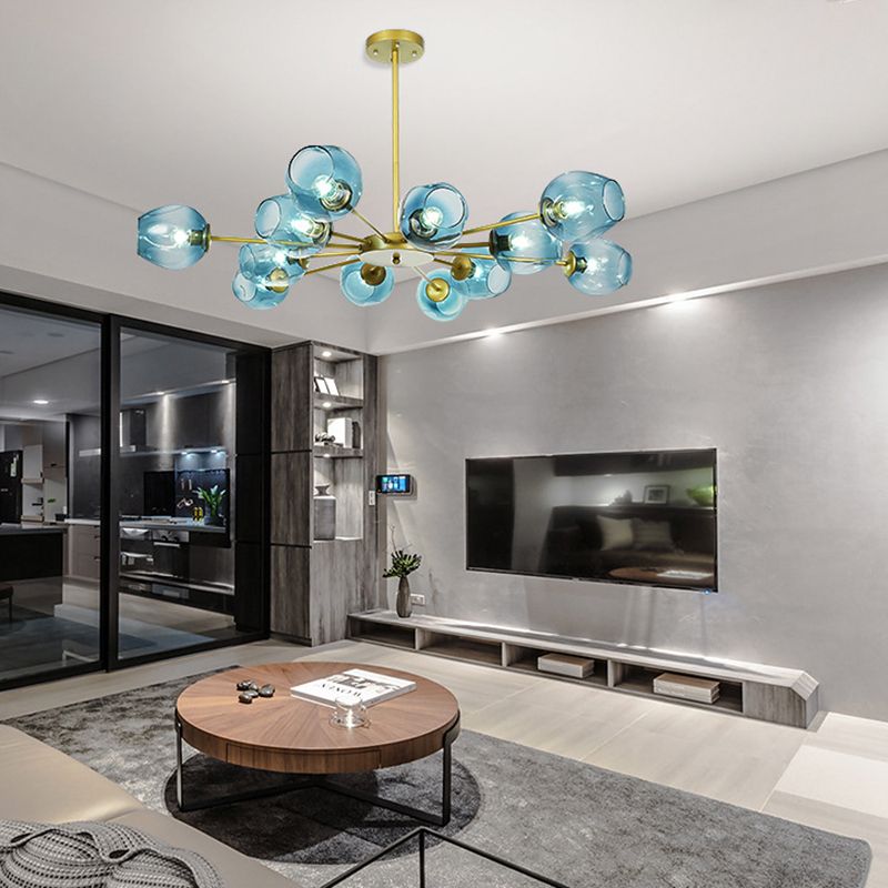 Modern Creative Indoor Pendant Light Wrought Iron Sputnik Hanging Lamp with Glass Shade