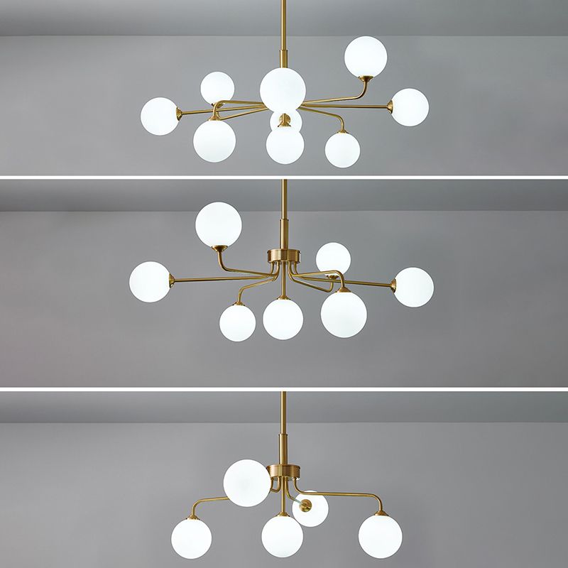 Modern Simplicity Sputnik Pendant Chandelier Opal Glass Hanging Light Fixture for Living Room