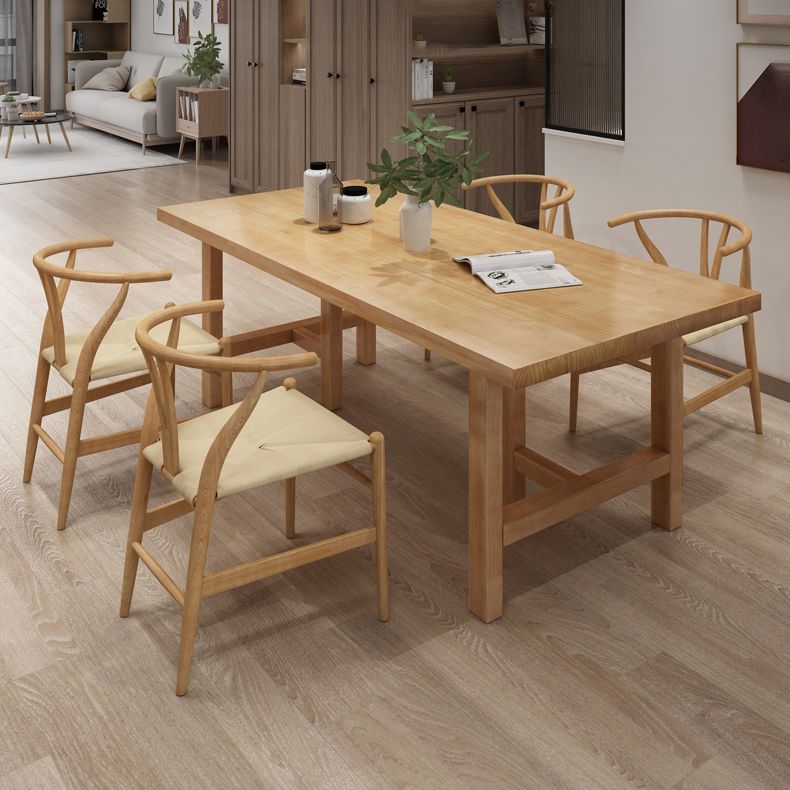 Eenvoudige keuken rechthoek eettafel massief hout kaki eettafel met dubbele voetstukbases