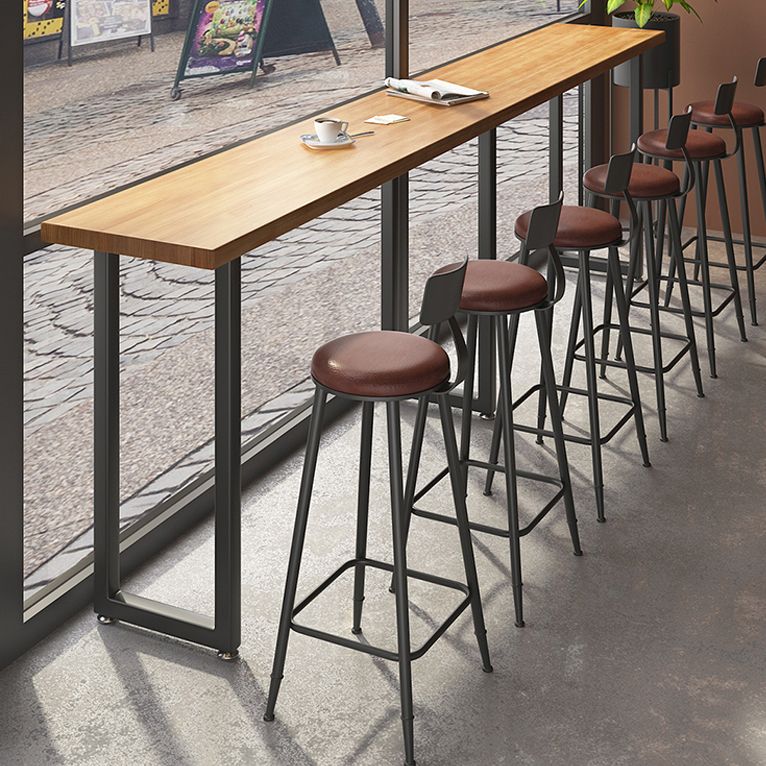 Light Brown Modern Style Bar Table Rectangular Wood Bar Bar with Metal Base, Only Table