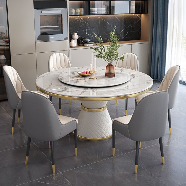 Marble Dining Table Luxury Style Single Pedestal Base Round Scratch Resistant Table for Home