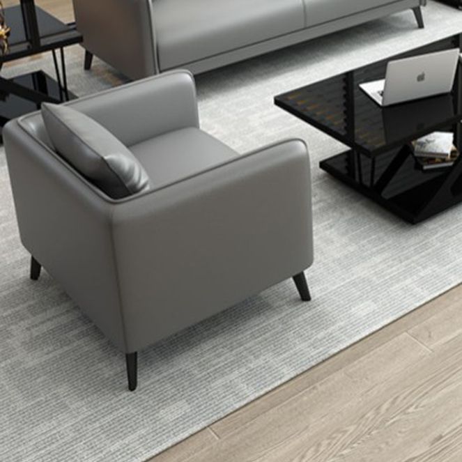 24.8" High Sofa Faux Leather/Genuine Leather Tuxedo Arm Sofa with Pillows