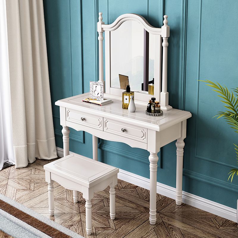 Victorian Solid Wood Vanity Makeup Dressing Table Stool Set with 2 Drawers