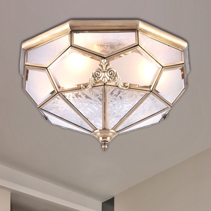 3/4/6 Lights Curved Frosted Glass Pane Flush Ceiling Light Classic Gold Bowl Bedroom Flush Mount Lamp