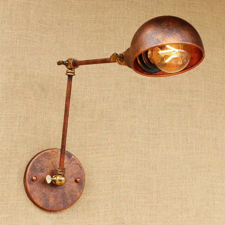 1 Light Bowl Wall Light Fixture Antique Style Rust Metal Wall Sconce with Swing Arm for Study Room