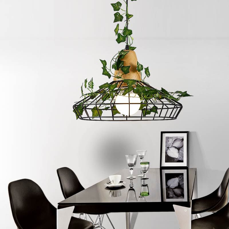 Black 1 Testa a sospensione a sospensione Antique Metal Barn Drop lampada con pianta per ristorante