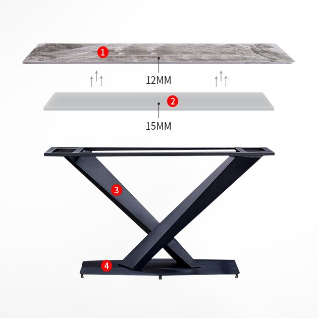 Modern Grey Sintered Stone Table Set of 5/7 with Rectangle Table Dining Set with PU Leather Chairs