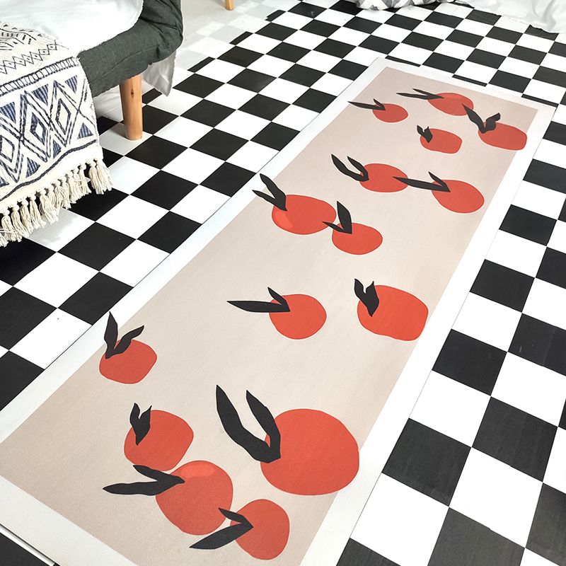 Modern Fruit Pattern Rug Orange Polyester Rug Washable Pet Friendly Non-Slip Area Rug for Kitchen