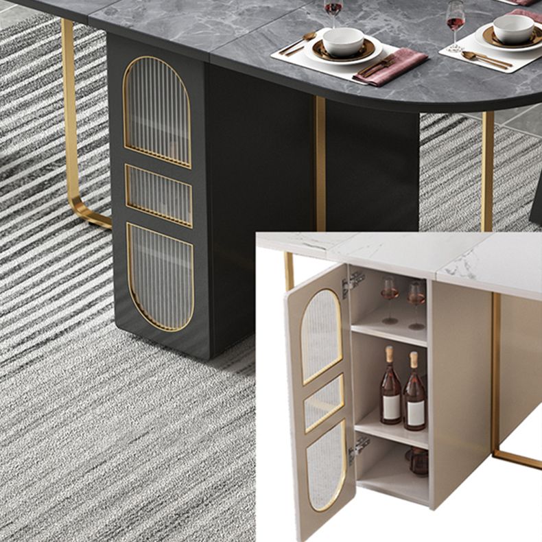 Modern Style Rectangle Dining Table Sintered Stone Drop-Leaf 59" Table for Home Use